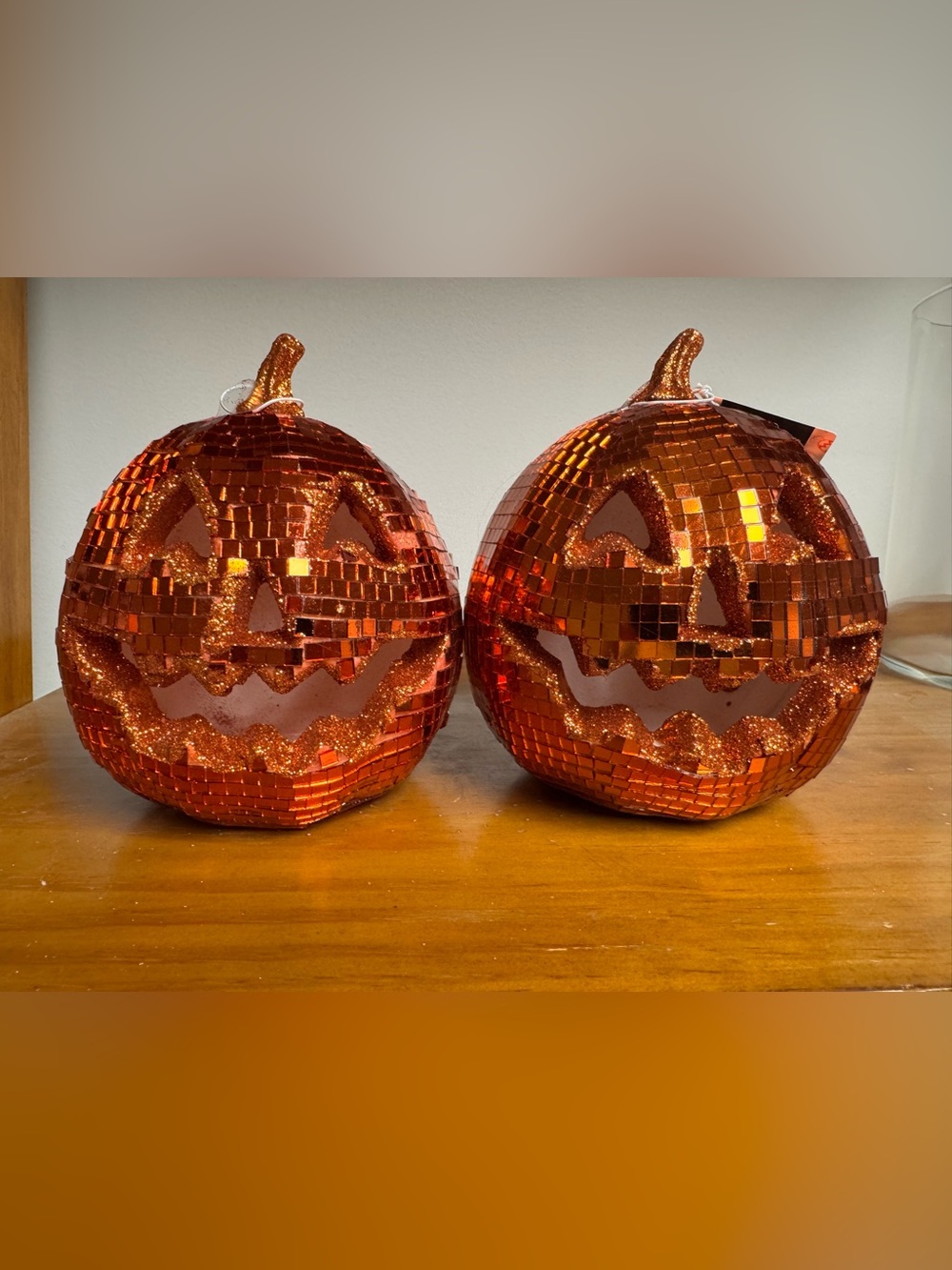 Orange Glitter Pumpkin Halloween Décor. Disco vibe pumpkins. Set of 2.